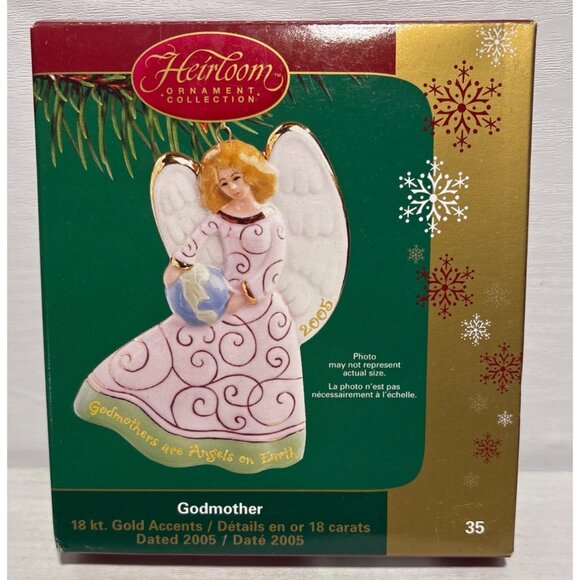 Heirloom Godmother Ornament 200518Kt Gold Accents Porcelain Angel Holding Earth - Picture 4 of 7